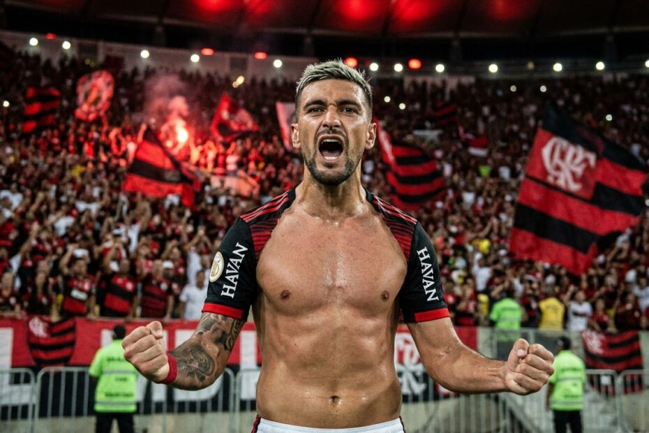 Arrascaeta celebra gol com a camisa do Flamengo no Maracanã