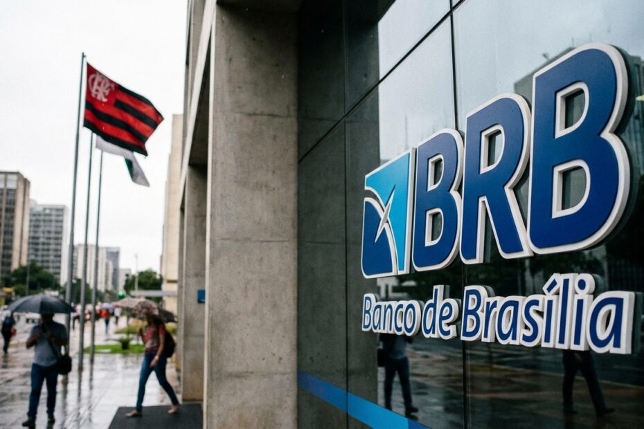 Fachada do BRB com referência sutil ao Flamengo ao fundo