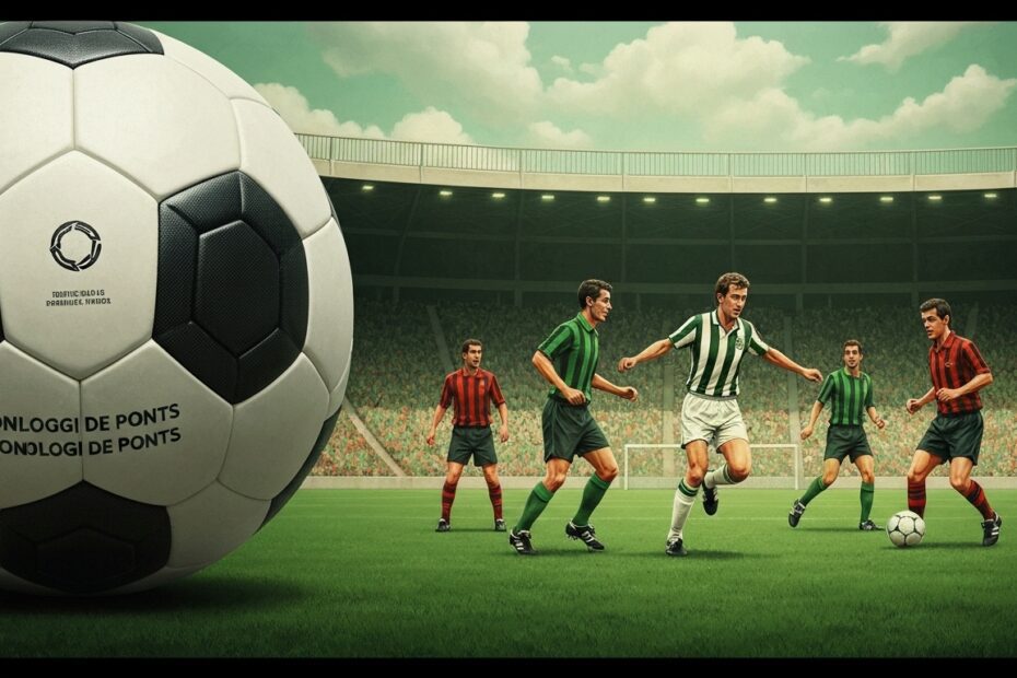 Montagem de elementos históricos e modernos do futebol