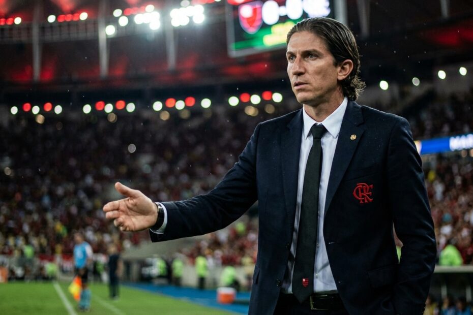 Filipe Luís à beira do gramado no Maracanã em noite de decisão