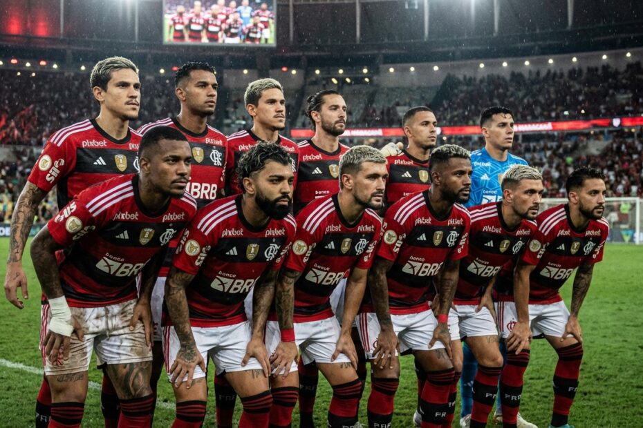 Jogadores do Flamengo em campo durante partida decisiva