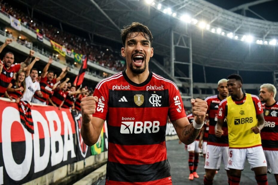 Lucas Paquetá comemora gol pelo Flamengo contra o Botafogo no Nilton Santos