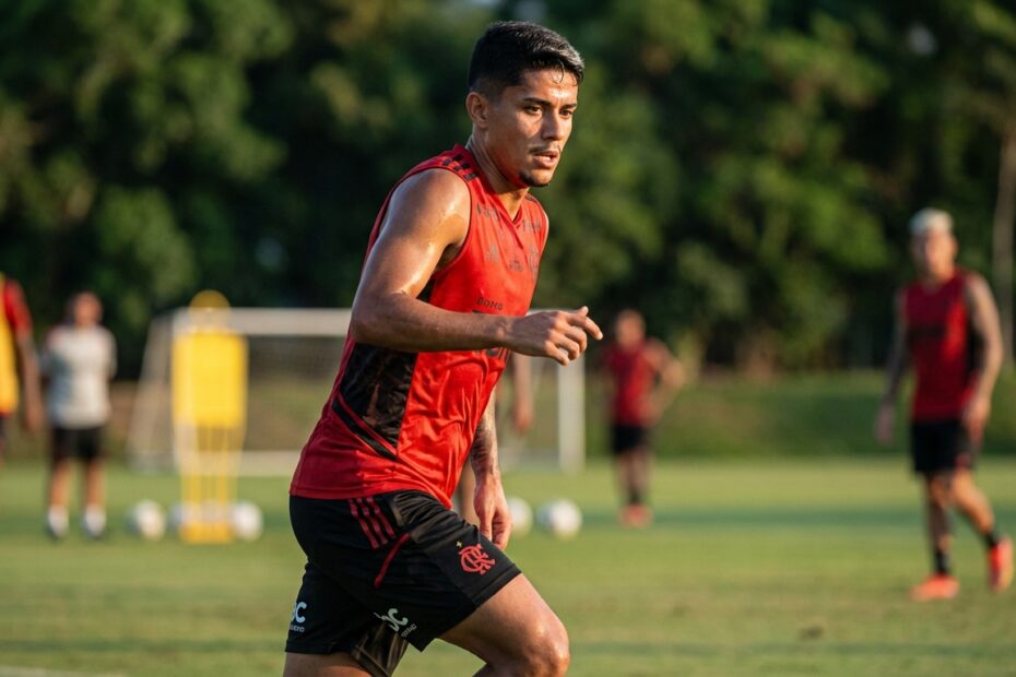 Luiz Araújo durante treino do Flamengo no Ninho do Urubu