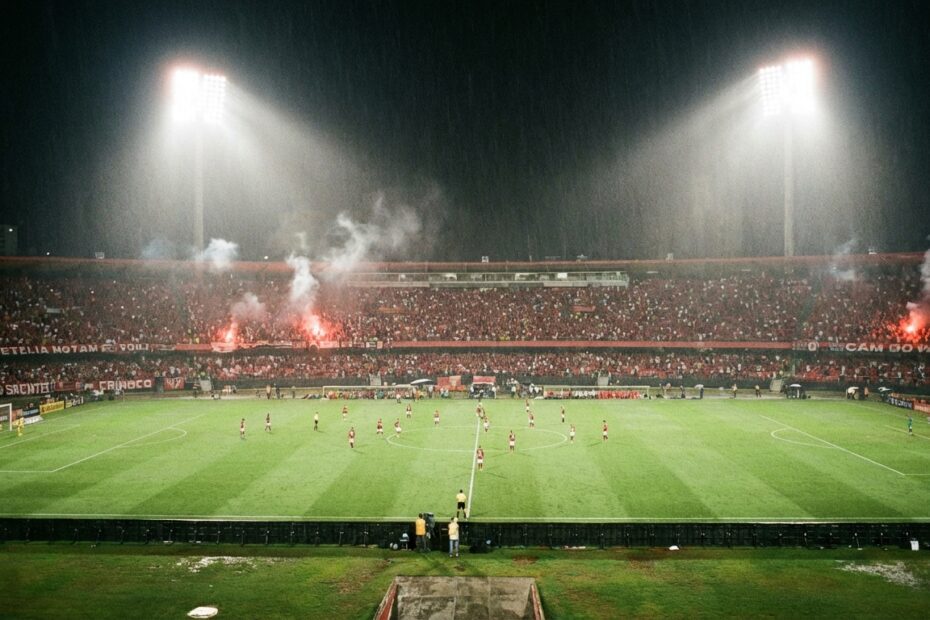 Estádio do Maracanã iluminado para jogo noturno do Flamengo
