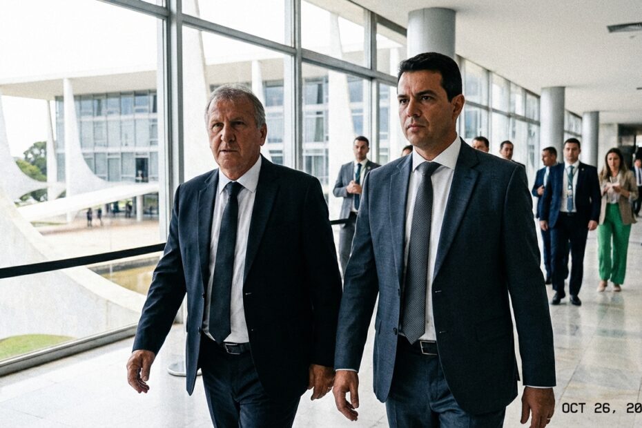 Zico e Bap caminham nos corredores do Congresso Nacional em Brasília durante articulação política