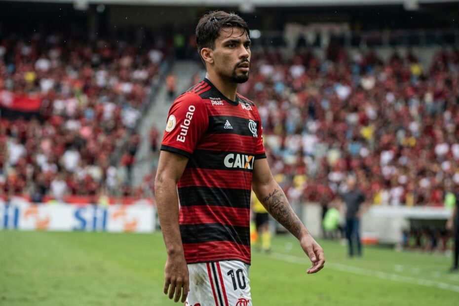 Lucas Paquetá com a camisa do Flamengo em campo