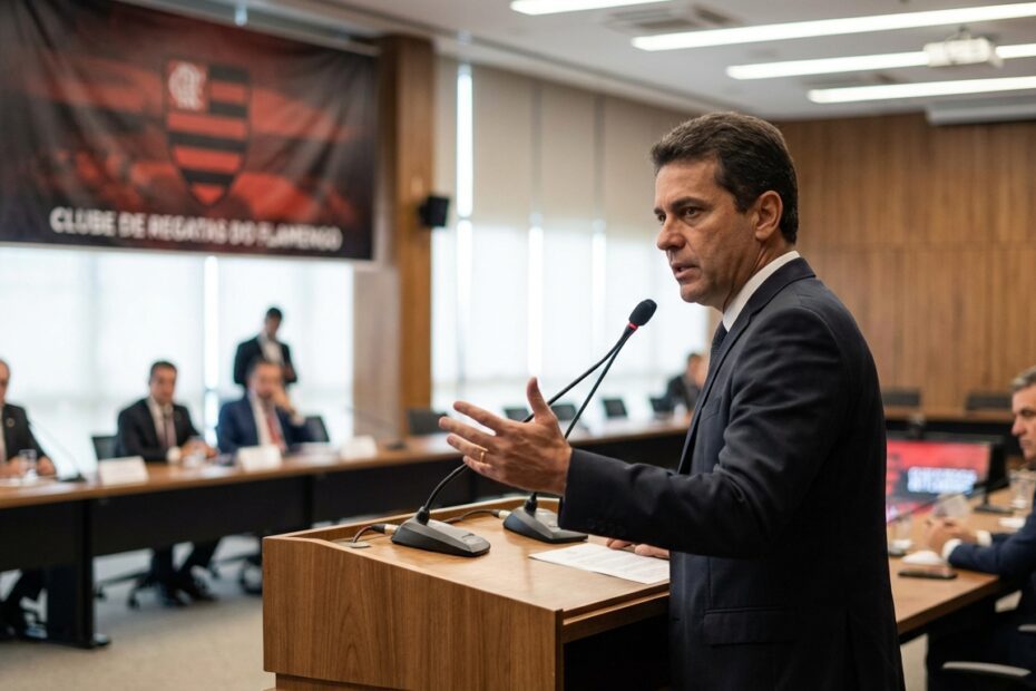 Luiz Eduardo Baptista discursa para conselheiros do Flamengo