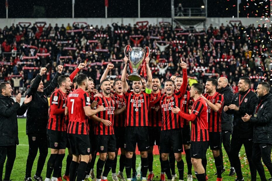 Jogadores comemoram conquista de título no gramado sob chuva de papel picado
