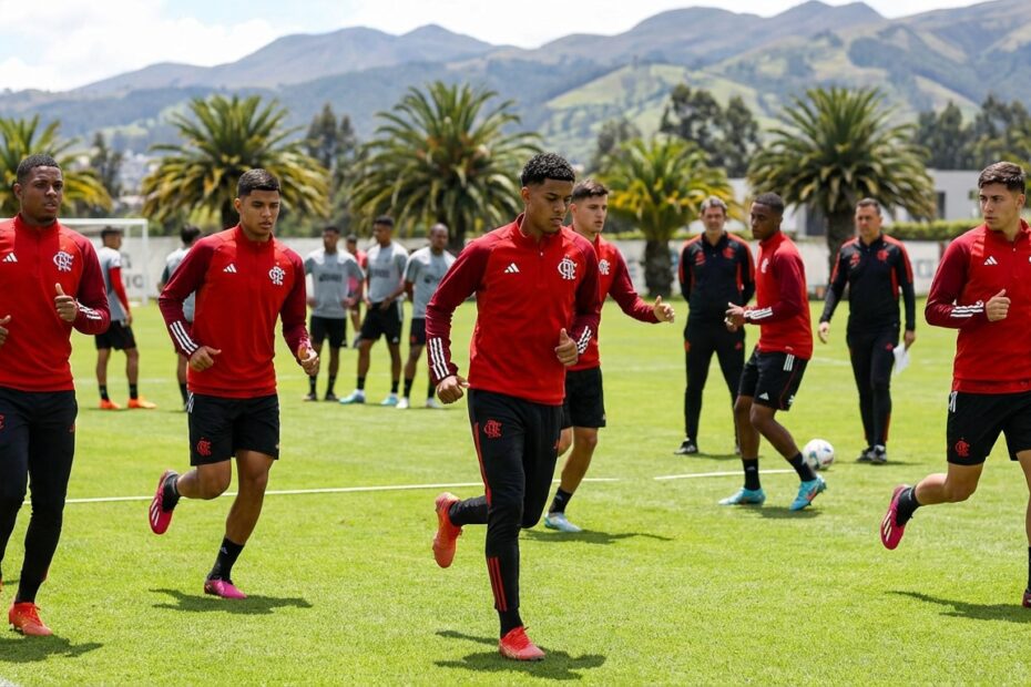 Jogadores do Flamengo Sub-20 em sessão de treinamento