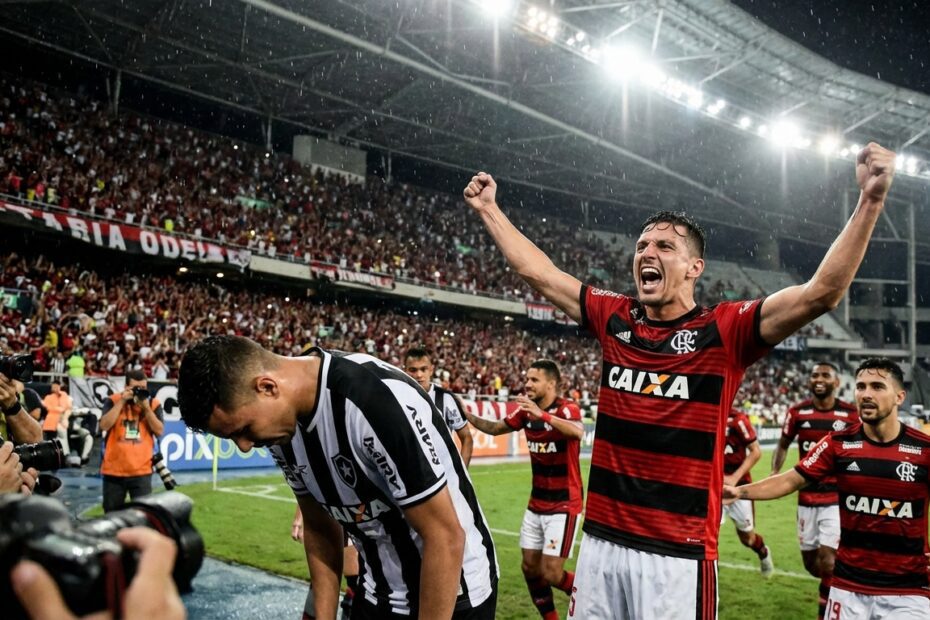 Jogador do Flamengo comemora gol durante vitória no clássico contra o Botafogo